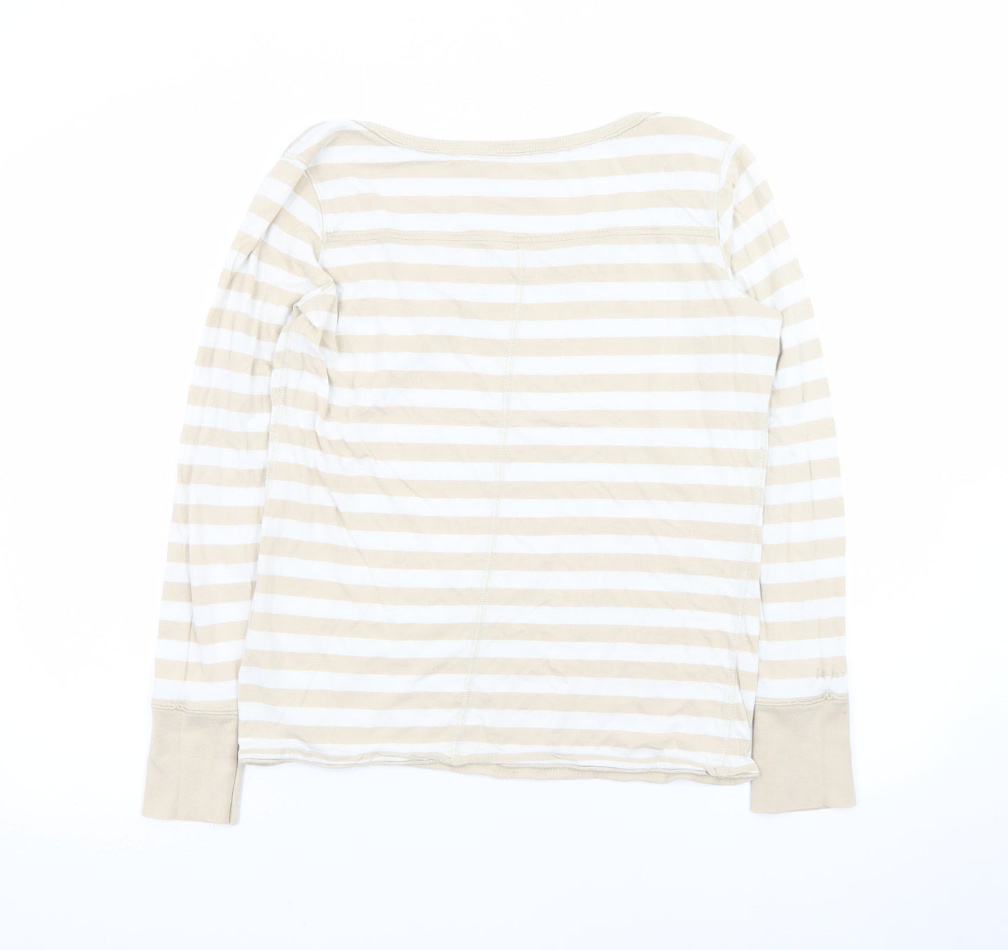 Fat Face Women's Beige Striped Long Sleeve Cotton T-Shirt Size 14