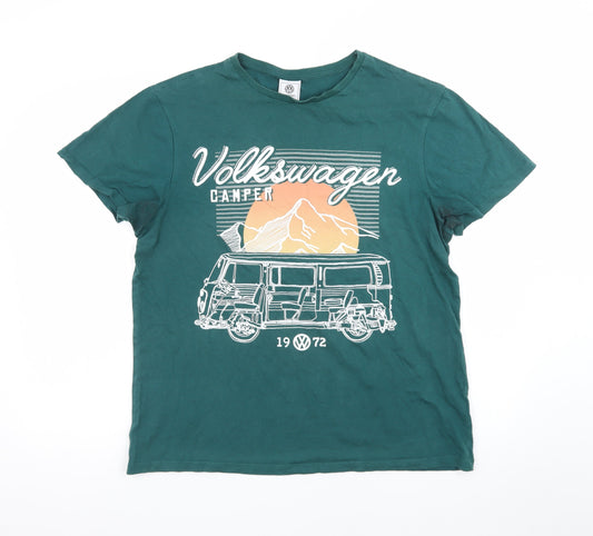 Volkswagen Men's Green XL Retro Camper Graphic T-Shirt