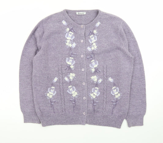 Berkertex Women Purple Floral Embroidered Cardigan Size 14-16