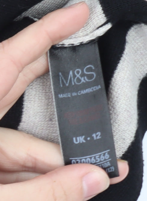 Marks and Spencer Women’s Black Striped Tunic Top UK 12 3/4 Sleeve