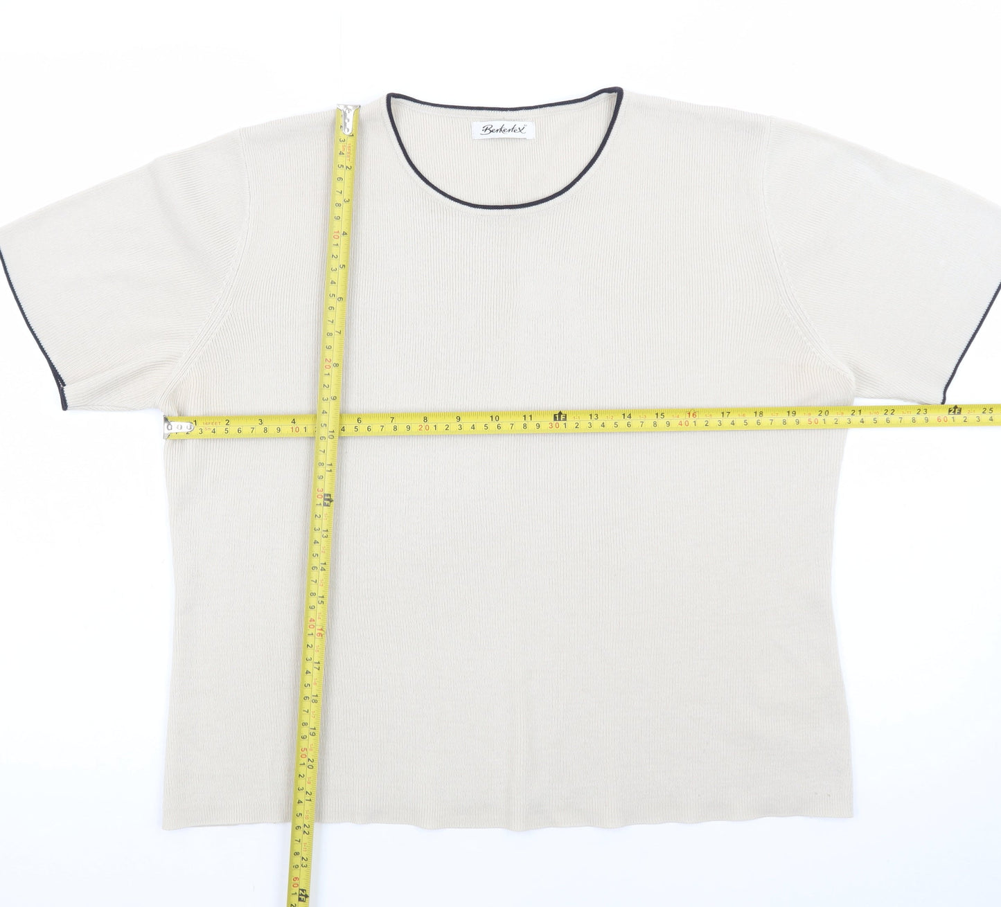 Berkertex Women Beige Short Sleeve Knit Jumper Size 14/16