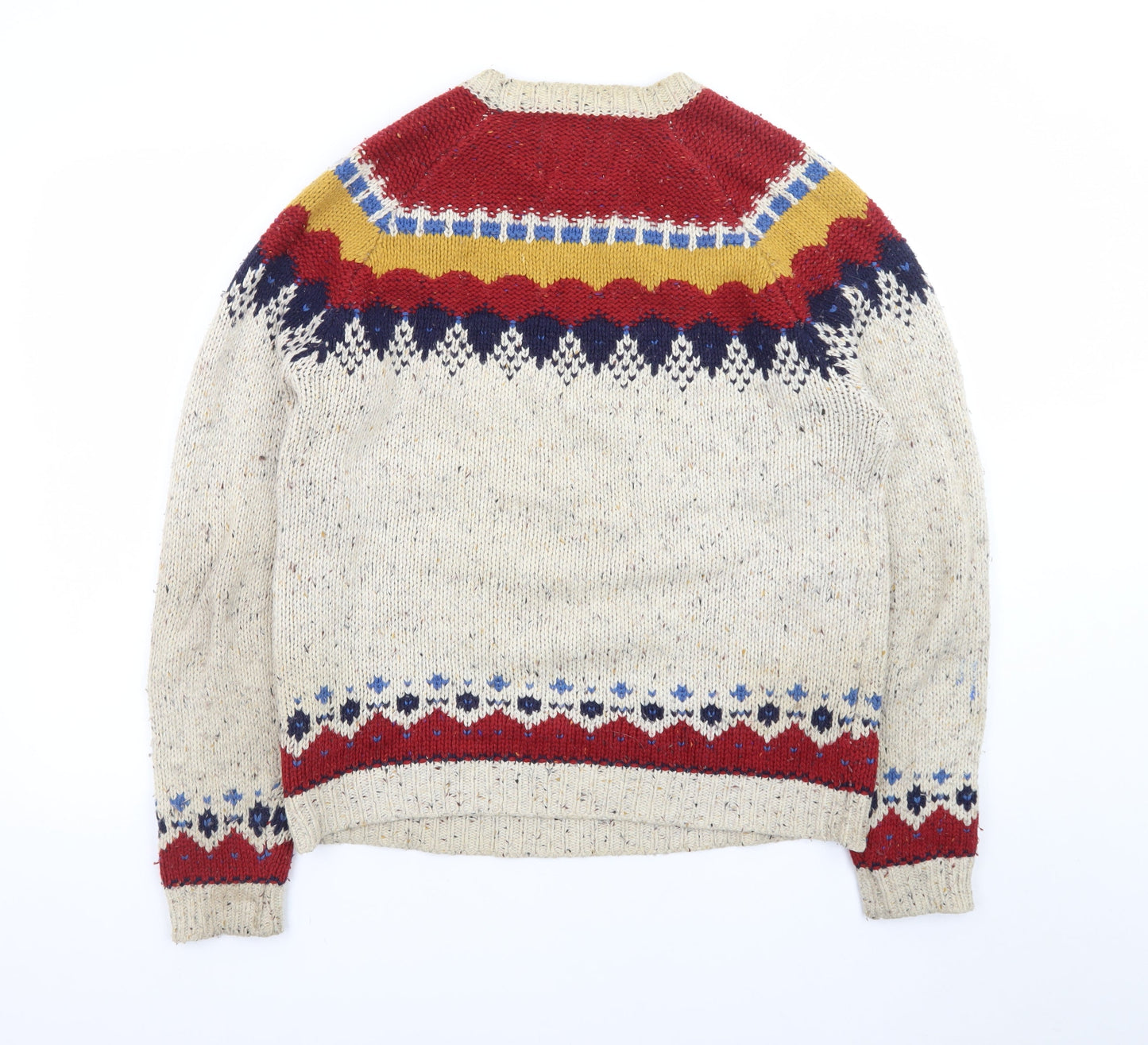 Topman Men's Beige Fair Isle Wool Pullover Jumper Size M