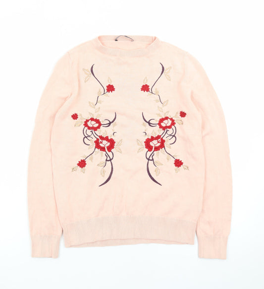 Marks and Spencer Women Pink Embroidered Cotton Jumper Size 6