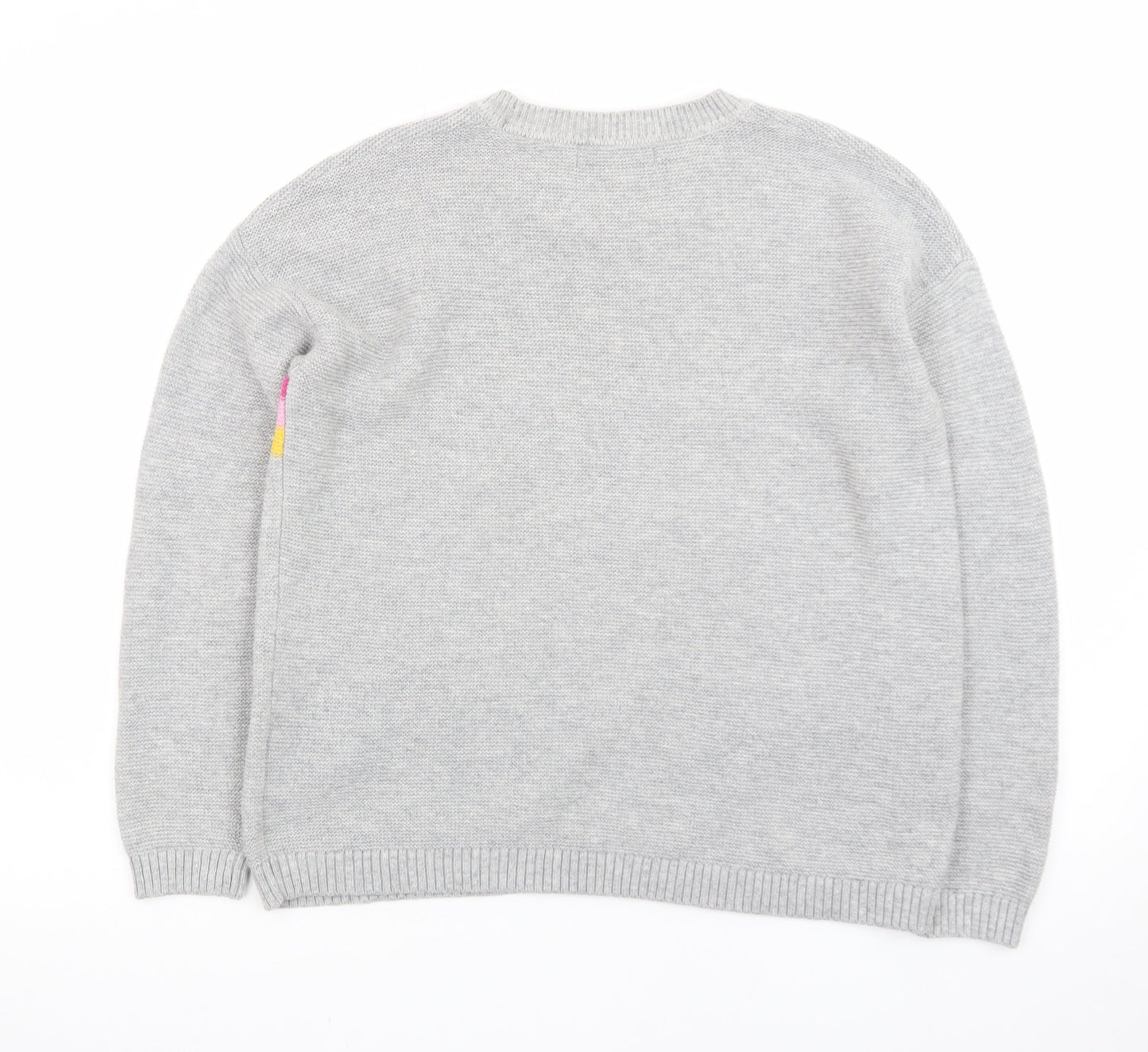 John Lewis Women Grey Striped Wool Cashmere Crew Neck Jumper Size 10