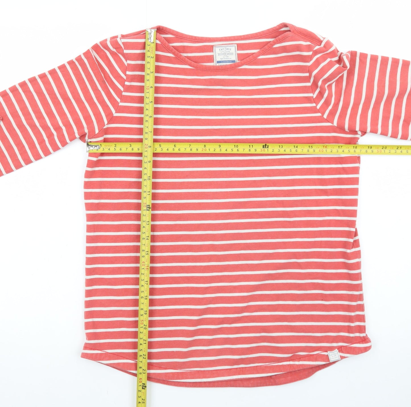 Fat Face Women Pink Striped Long Sleeve Cotton Breton T-Shirt UK 12
