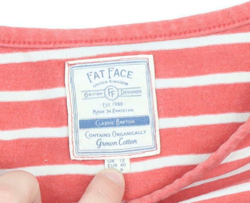 Fat Face Women Pink Striped Long Sleeve Cotton Breton T-Shirt UK 12