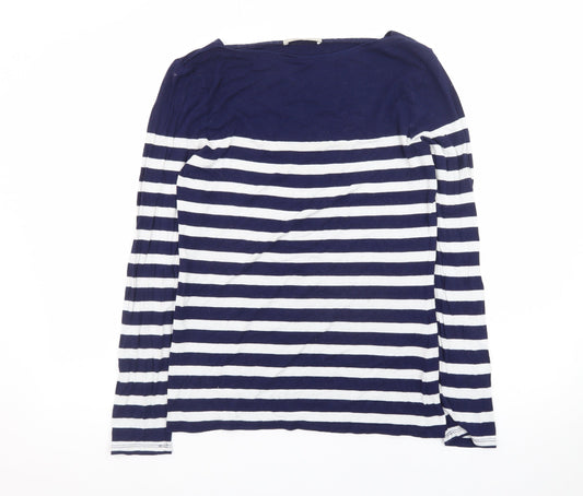 Oasis Women's Blue White Striped Boat Neck Long Sleeve Top M