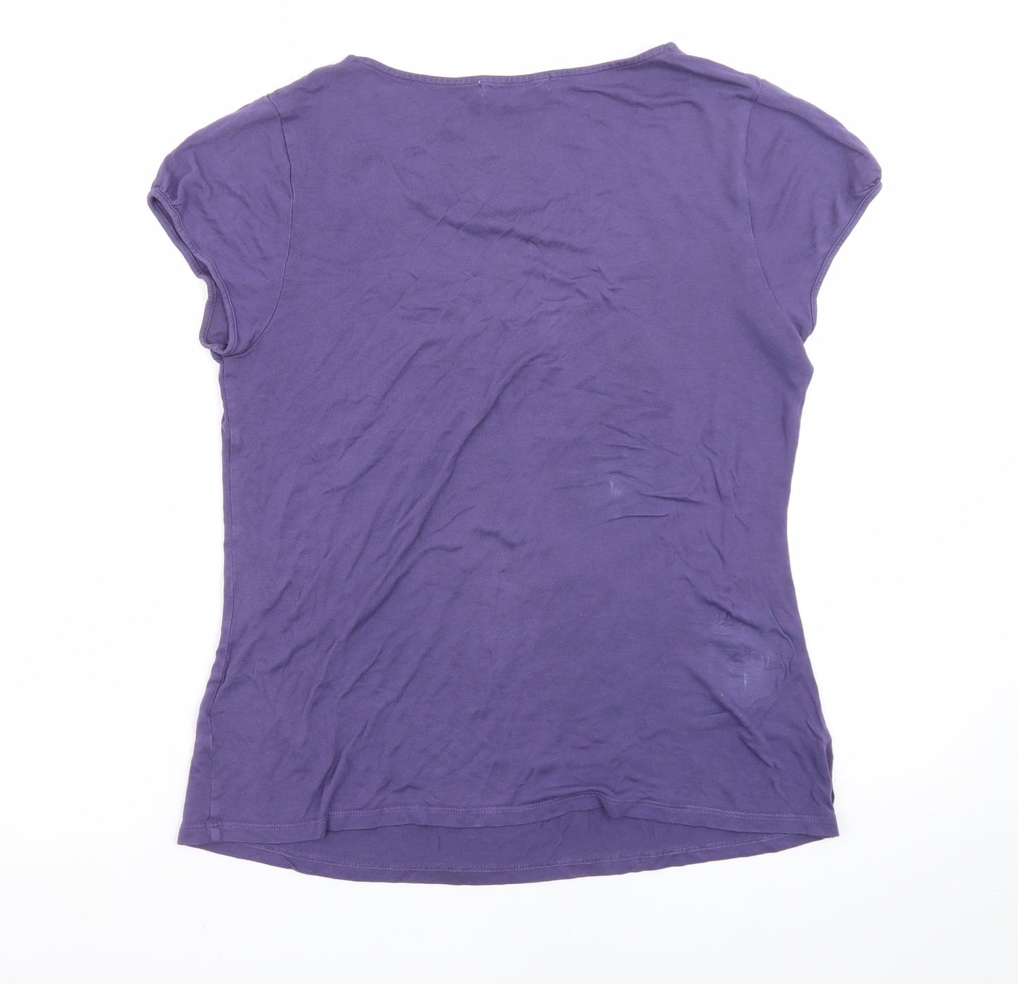 Boden Women's Purple Cotton Crochet Neck Short Sleeve Blouse Size 14