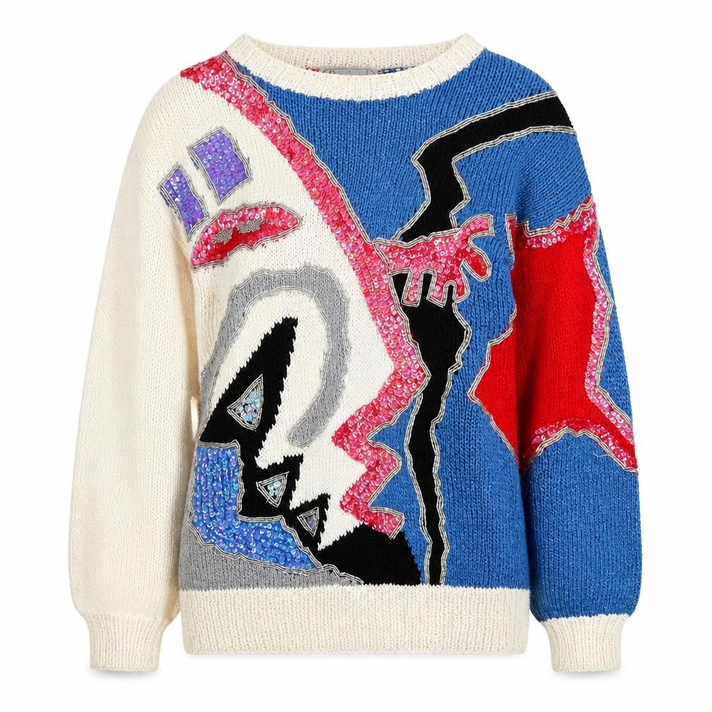 Nannell Women's Multicoloured 80s Sequin Knit Pullover Jumper M