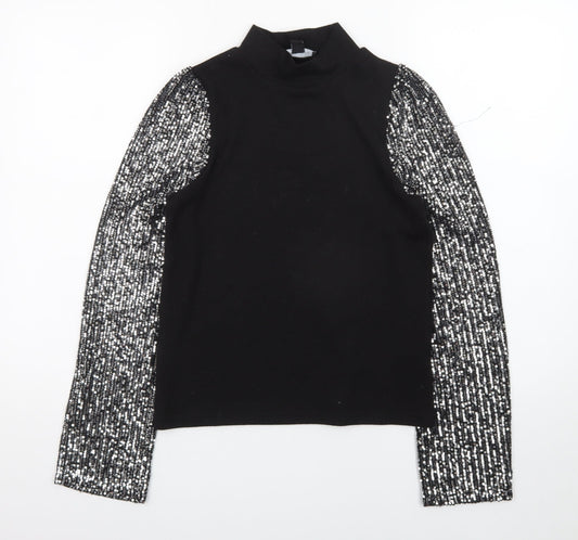 New Look Womens Black Sequin Sleeve High Neck Jumper Size 6