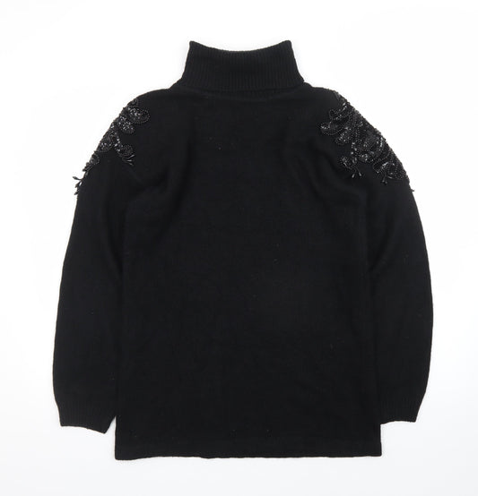 Nilani Women Black Beaded Roll Neck Long Sleeve Sweater Dress M