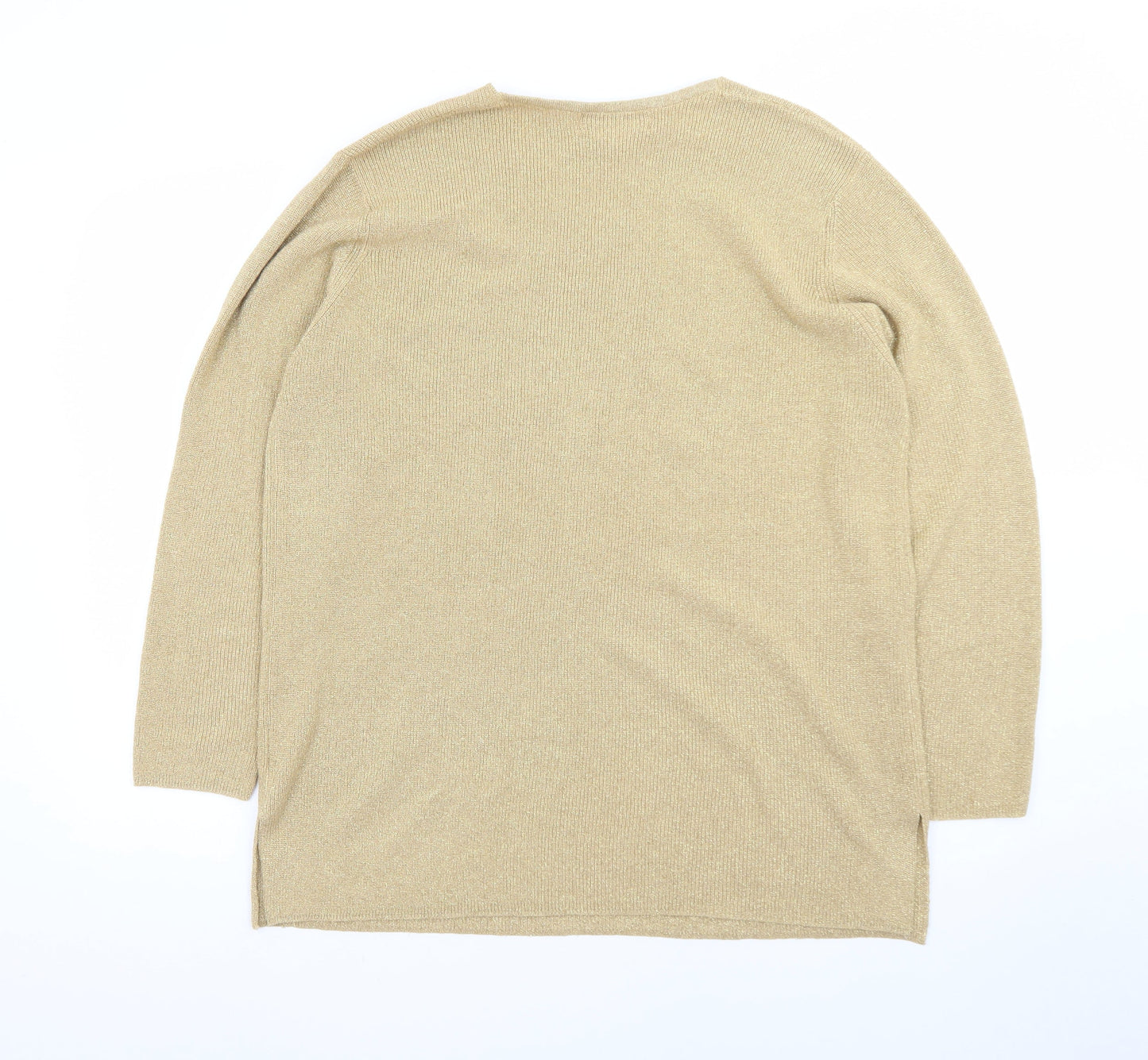 Principles Women Beige V-Neck Long Sleeve Pullover Jumper L