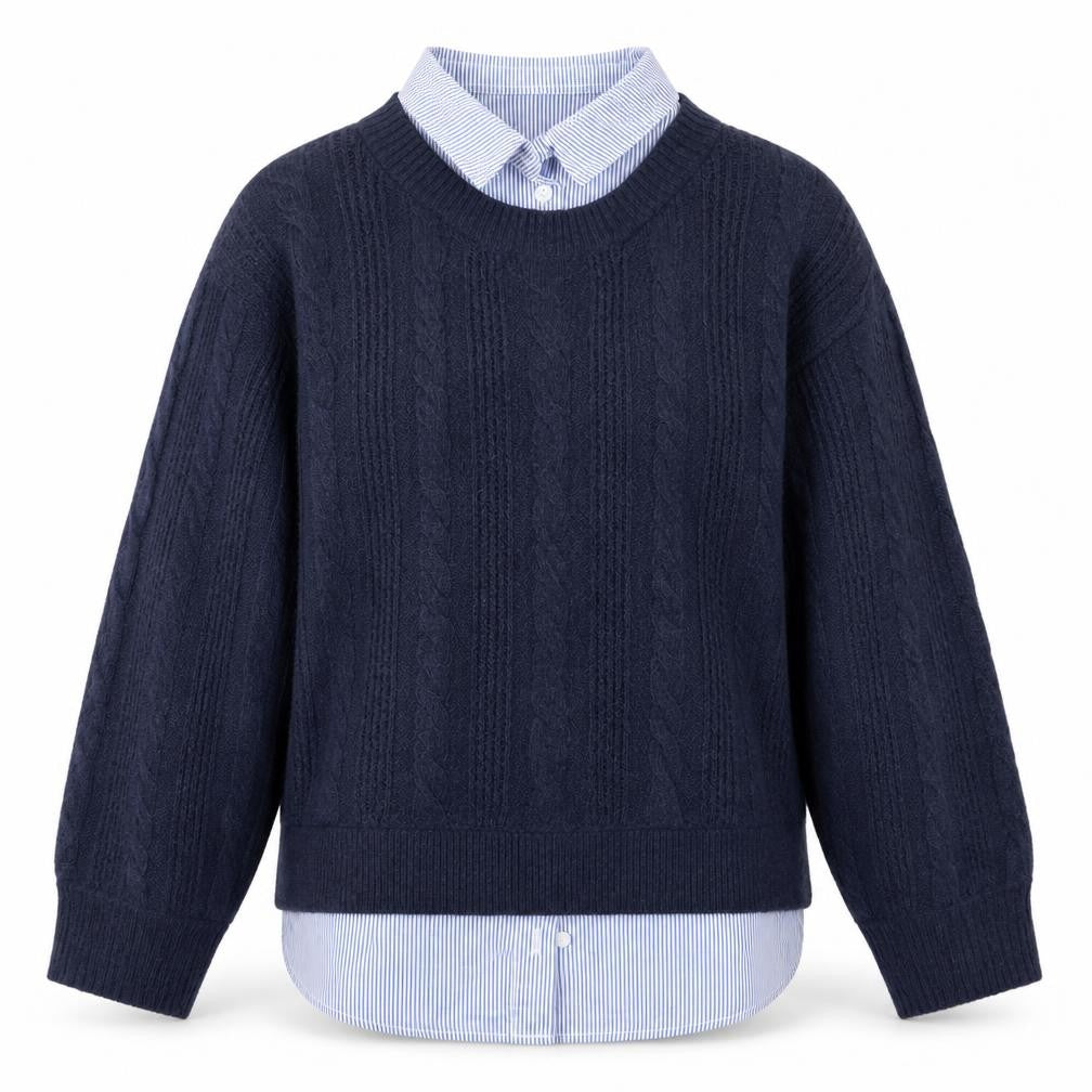 Tu Women Blue Size 8 Cable-Knit Crew Neck Layered Jumper