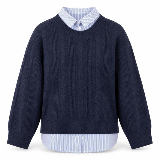 Tu Women Blue Size 8 Cable-Knit Crew Neck Layered Jumper