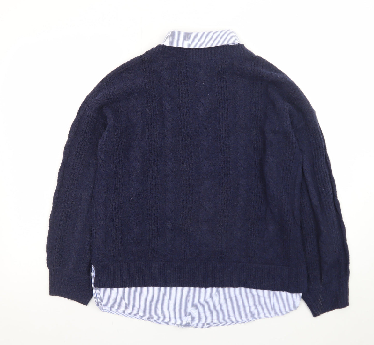 Tu Women Blue Size 8 Cable-Knit Crew Neck Layered Jumper