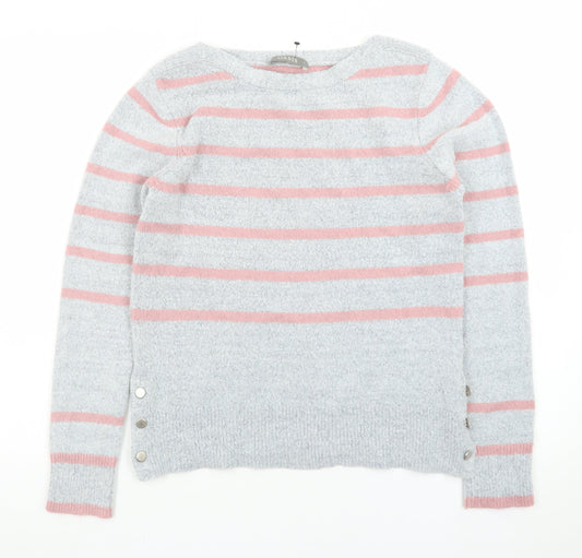 Oasis Women’s Grey Pink Striped Crew Neck Knit Jumper Size S