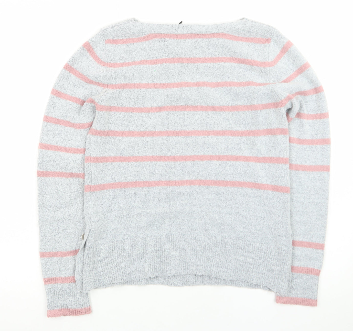 Oasis Women’s Grey Pink Striped Crew Neck Knit Jumper Size S