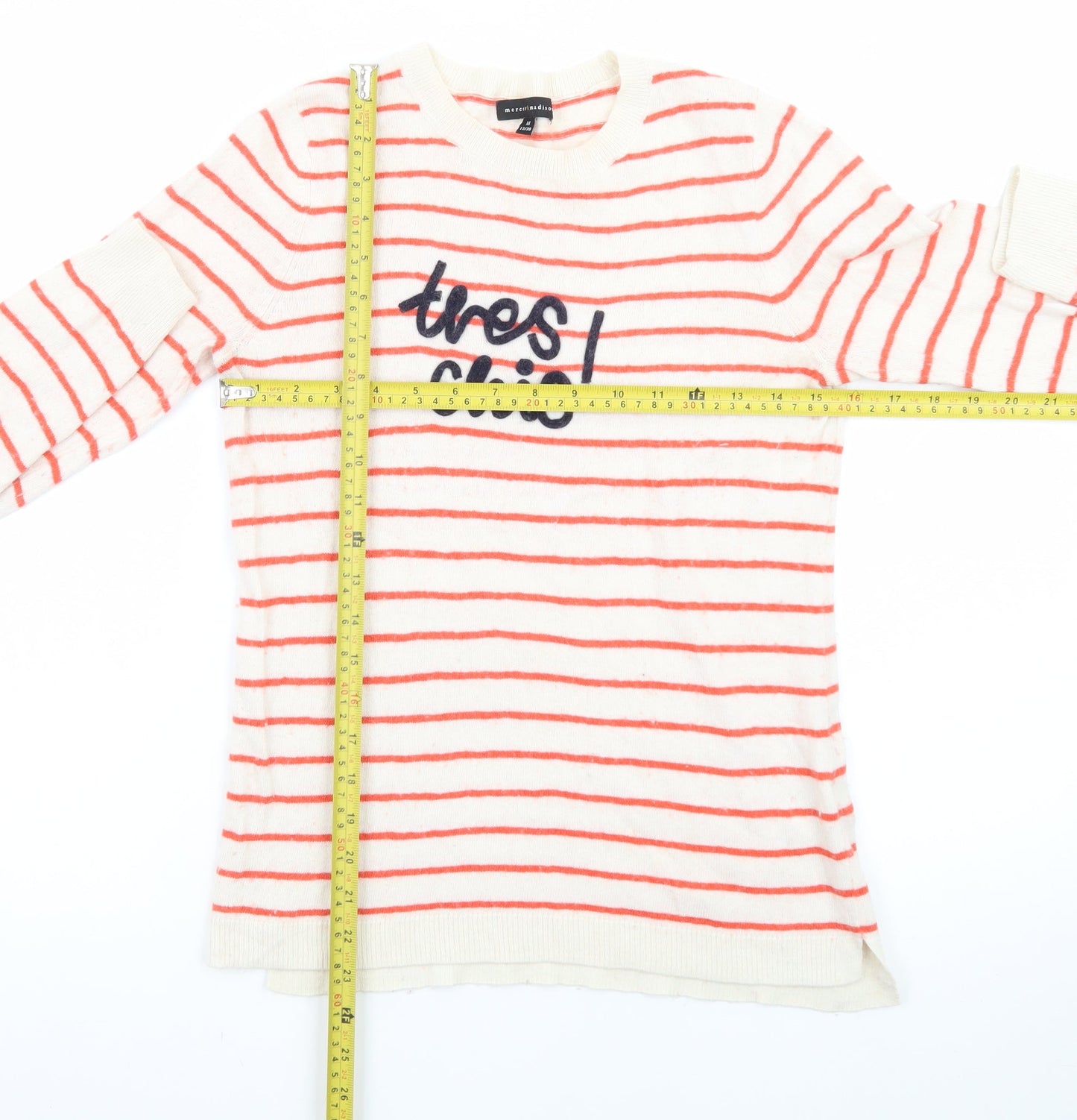 Mercer & Madison Womens White Red Striped Long Sleeve Knit Jumper Size 12