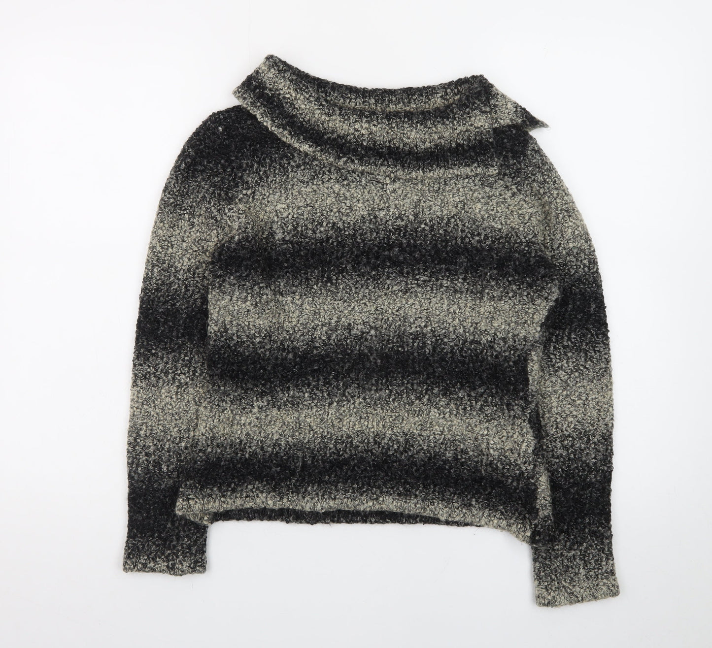 Precis Petite Women's Grey Striped Chunky Knit Wool Blend Jumper Size S
