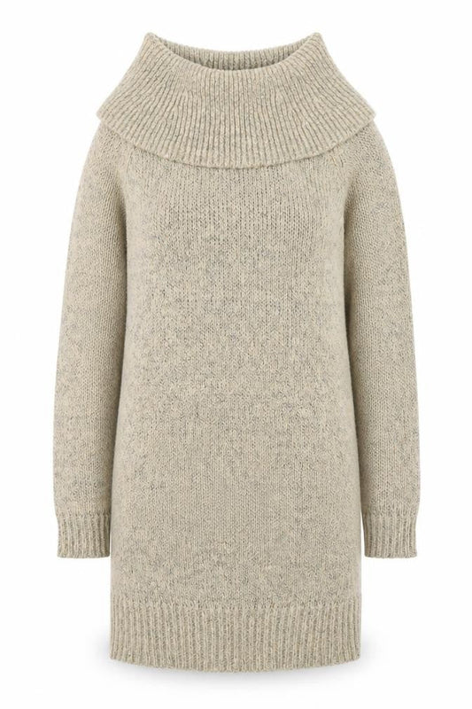 New Look Womens Beige Knit Roll Neck Jumper Dress M
