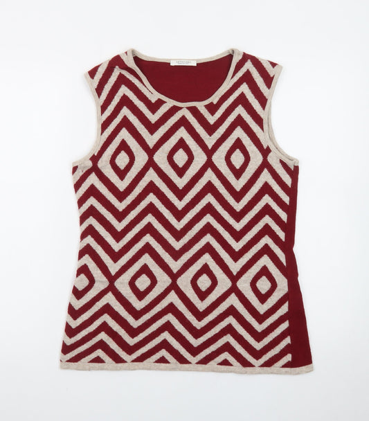 Artigiano Women's Red Geometric Knit Sleeveless Vest M
