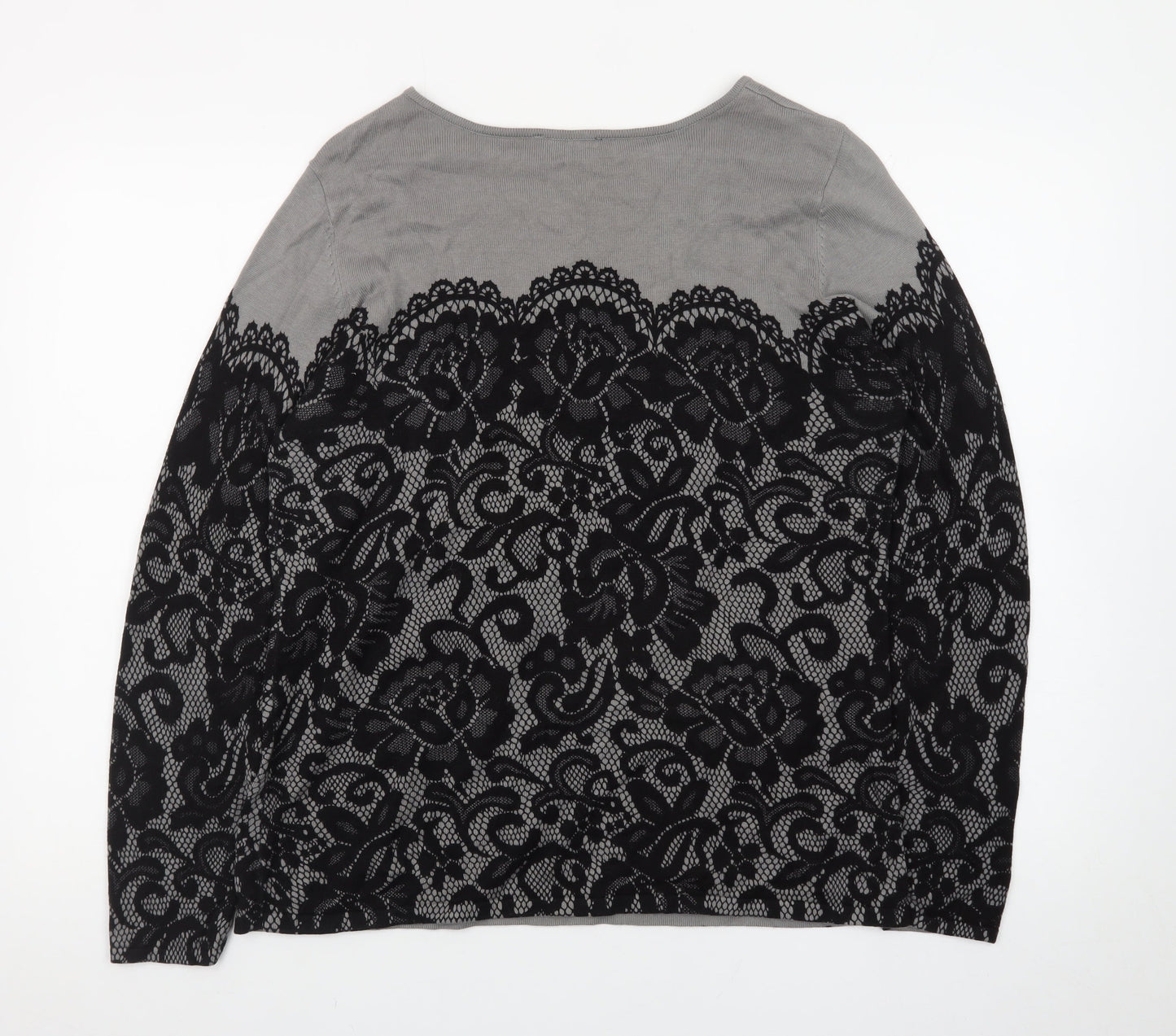 Bob Mackie Women Grey Lace Floral Pullover Jumper Size M