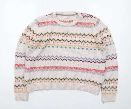 Fat Face Women's Beige Fair Isle Knit Jumper Size 14
