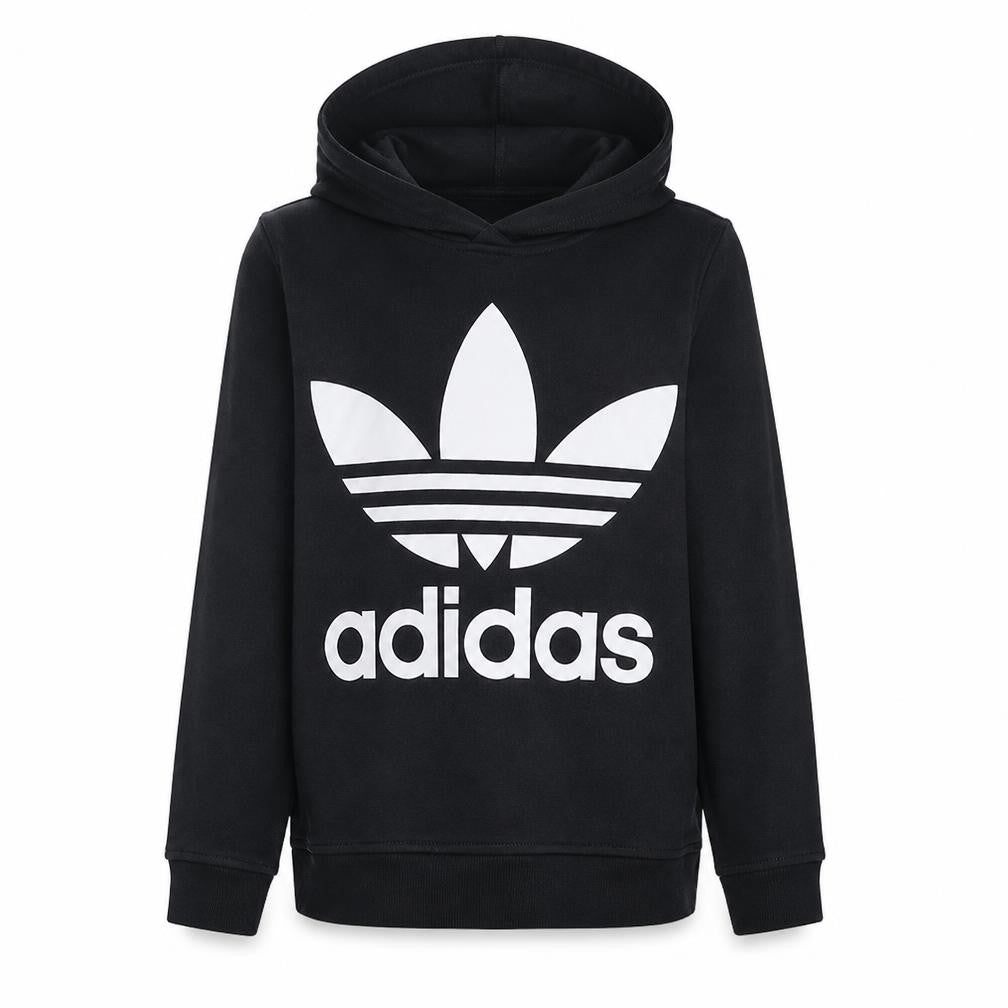 Adidas Womens Black Small Trefoil Pullover Hoodie Sweatshirt