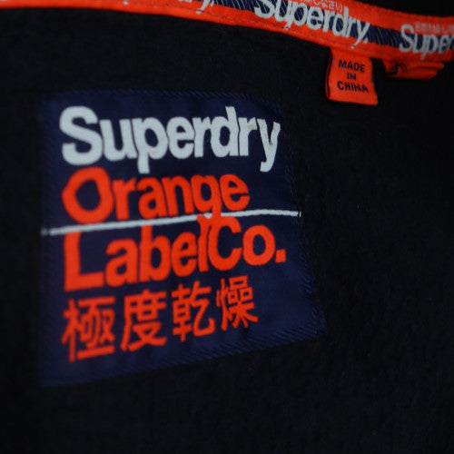 Superdry Mens Black Full Zip Hoodie Size M Fleece Orange Label