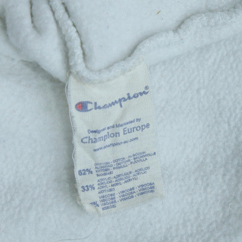 Champion Men's White Pullover Hoodie L Logo Fleece Sweatshirt