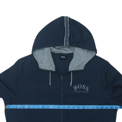 Hugo Boss Men's Blue Full Zip Hoodie XL Logo Cotton Blend
