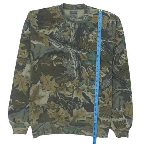 Jerzees Mens Green Camouflage Pullover Sweatshirt L Outdoor Fleece