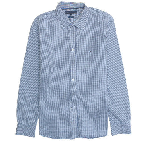 Tommy Hilfiger Men's Blue Check Slim Fit Cotton Shirt L Long Sleeve