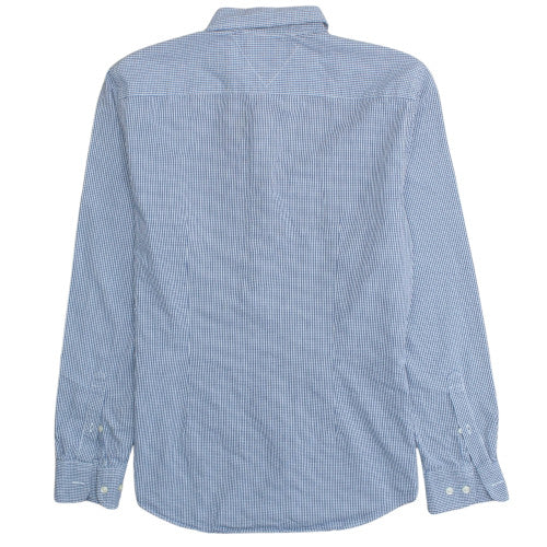 Tommy Hilfiger Men's Blue Check Slim Fit Cotton Shirt L Long Sleeve