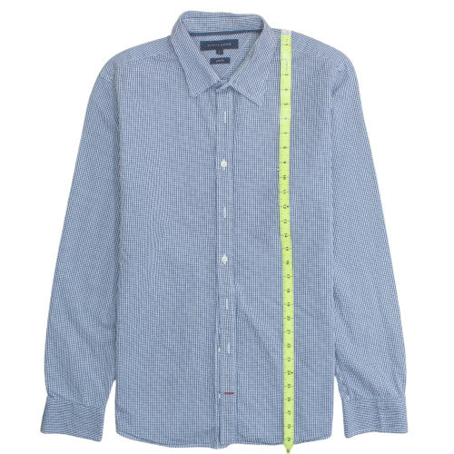 Tommy Hilfiger Men's Blue Check Slim Fit Cotton Shirt L Long Sleeve