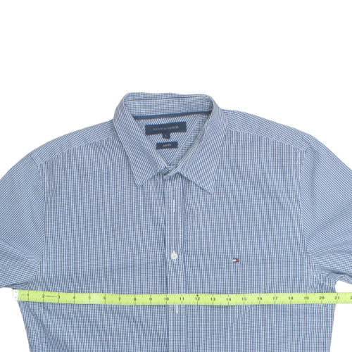 Tommy Hilfiger Men's Blue Check Slim Fit Cotton Shirt L Long Sleeve