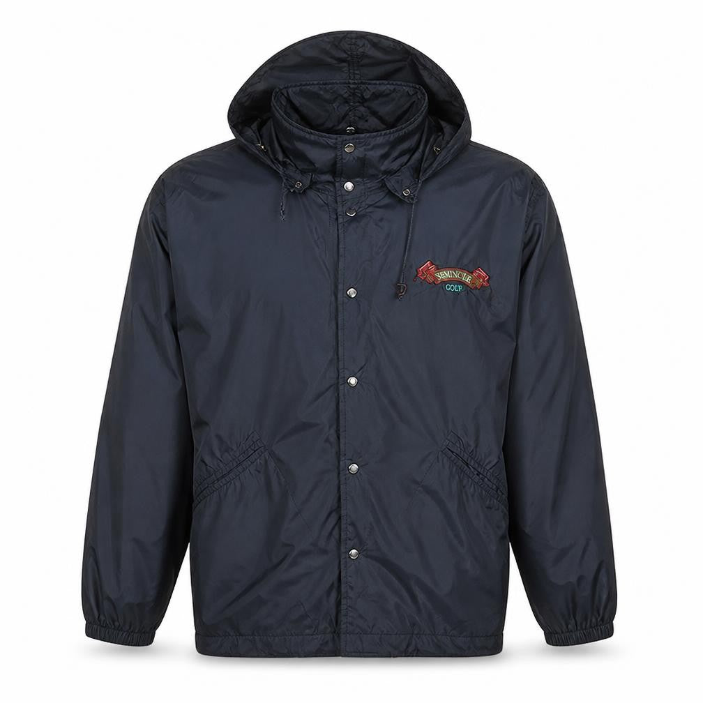 Affiniti Mens Blue Hooded Windbreaker Jacket L Nylon Embroidered 90s Style
