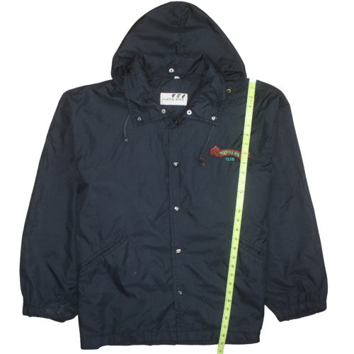 Affiniti Mens Blue Hooded Windbreaker Jacket L Nylon Embroidered 90s Style