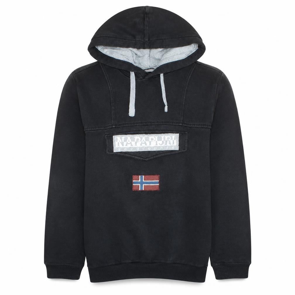 Napapijri Men's Black Pullover Hoodie L Graphic Logo Fleece