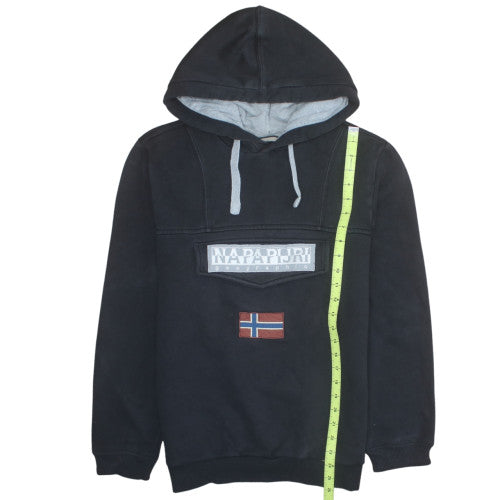Napapijri Men's Black Pullover Hoodie L Graphic Logo Fleece