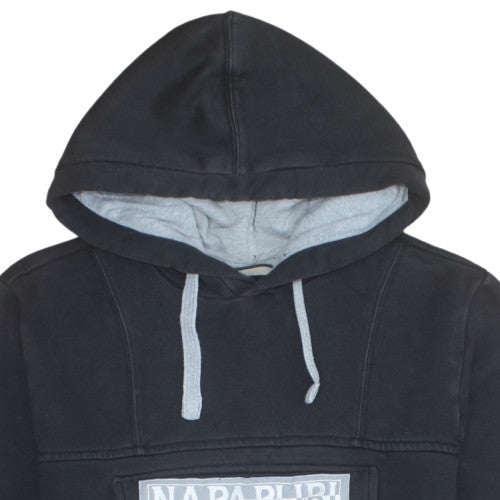 Napapijri Men's Black Pullover Hoodie L Graphic Logo Fleece