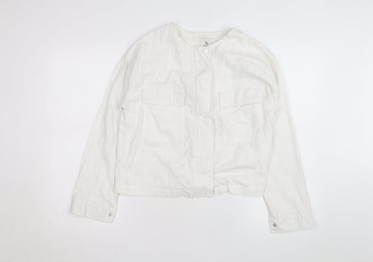 Tu Women White Linen Cotton Long Sleeve Basic Blouse Size 8