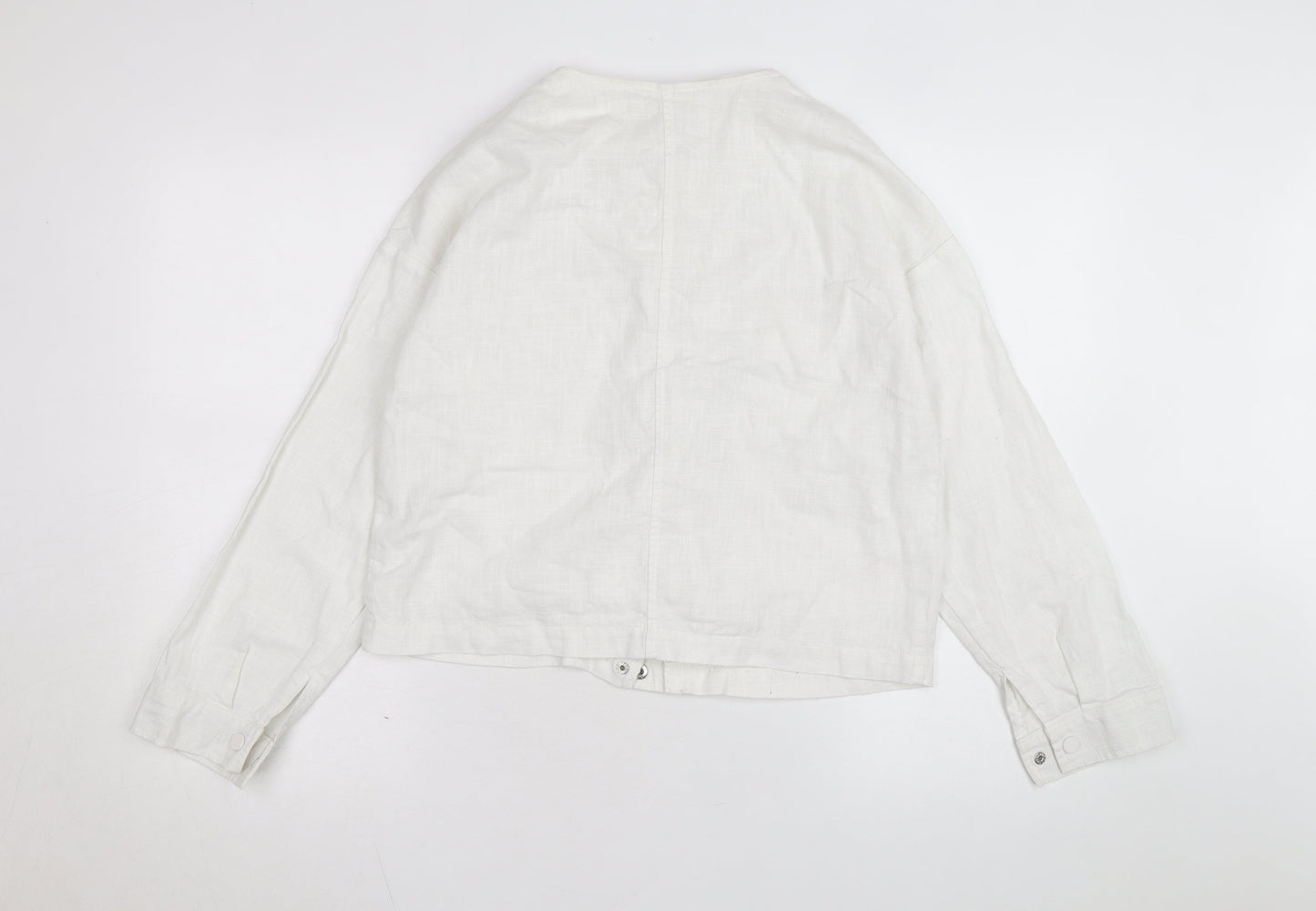 Tu Women White Linen Cotton Long Sleeve Basic Blouse Size 8