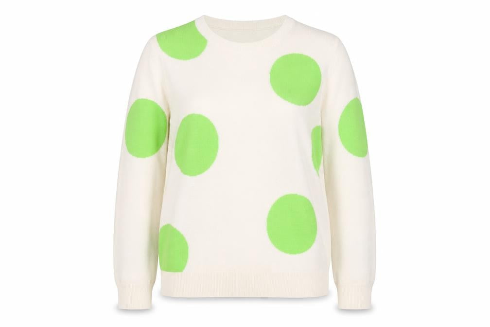 Marks & Spencer Women Ivory Green Polka Dot Cotton Jumper Size 14