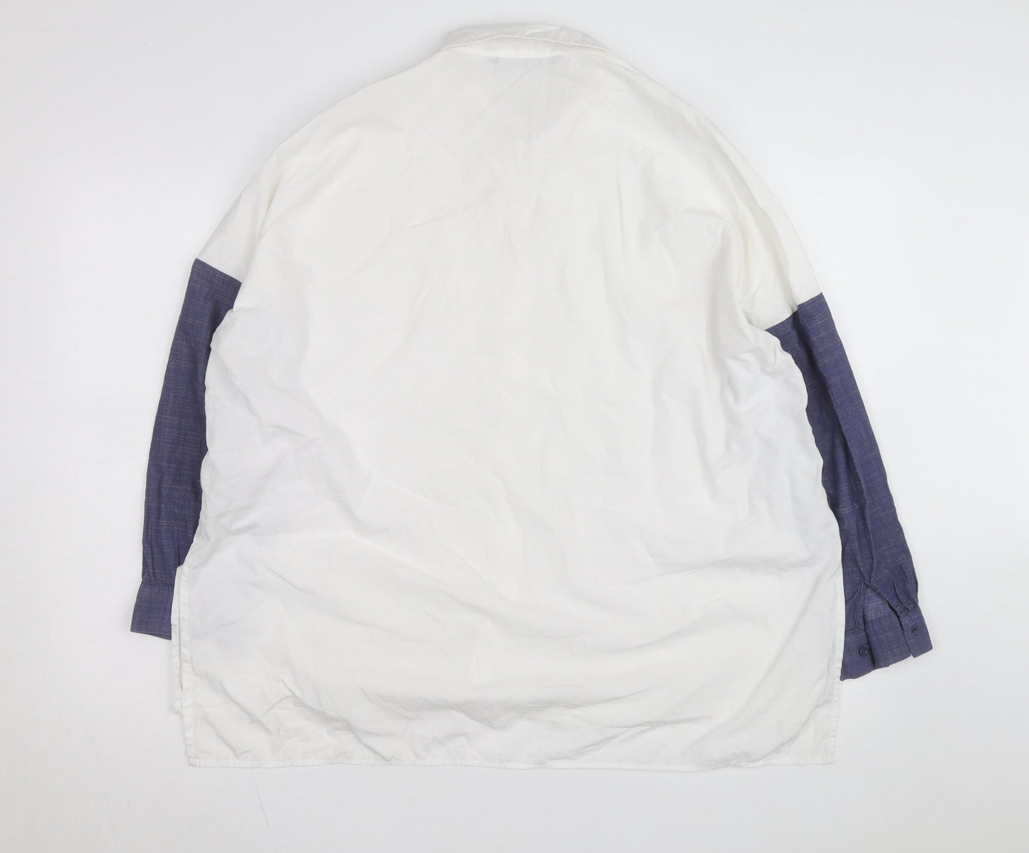 Zara Men White & Blue Colourblock Cotton Long Sleeve Shirt Size M