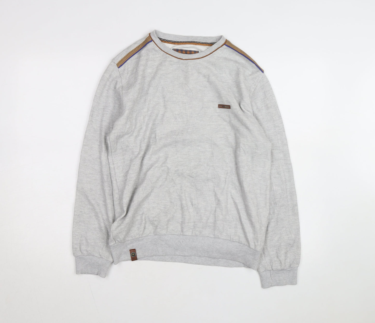 Marcostar Men's Grey Cotton Pullover Jumper L With Elbow Patches