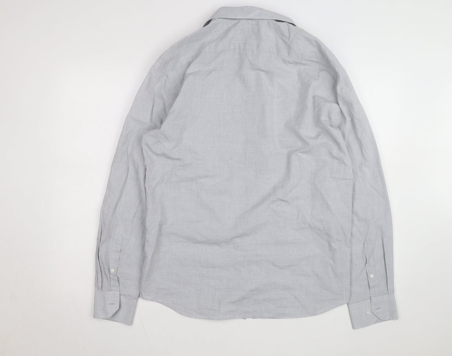 Marks and Spencer Men's Grey Regular Fit Pure Cotton Long Sleeve Shirt M