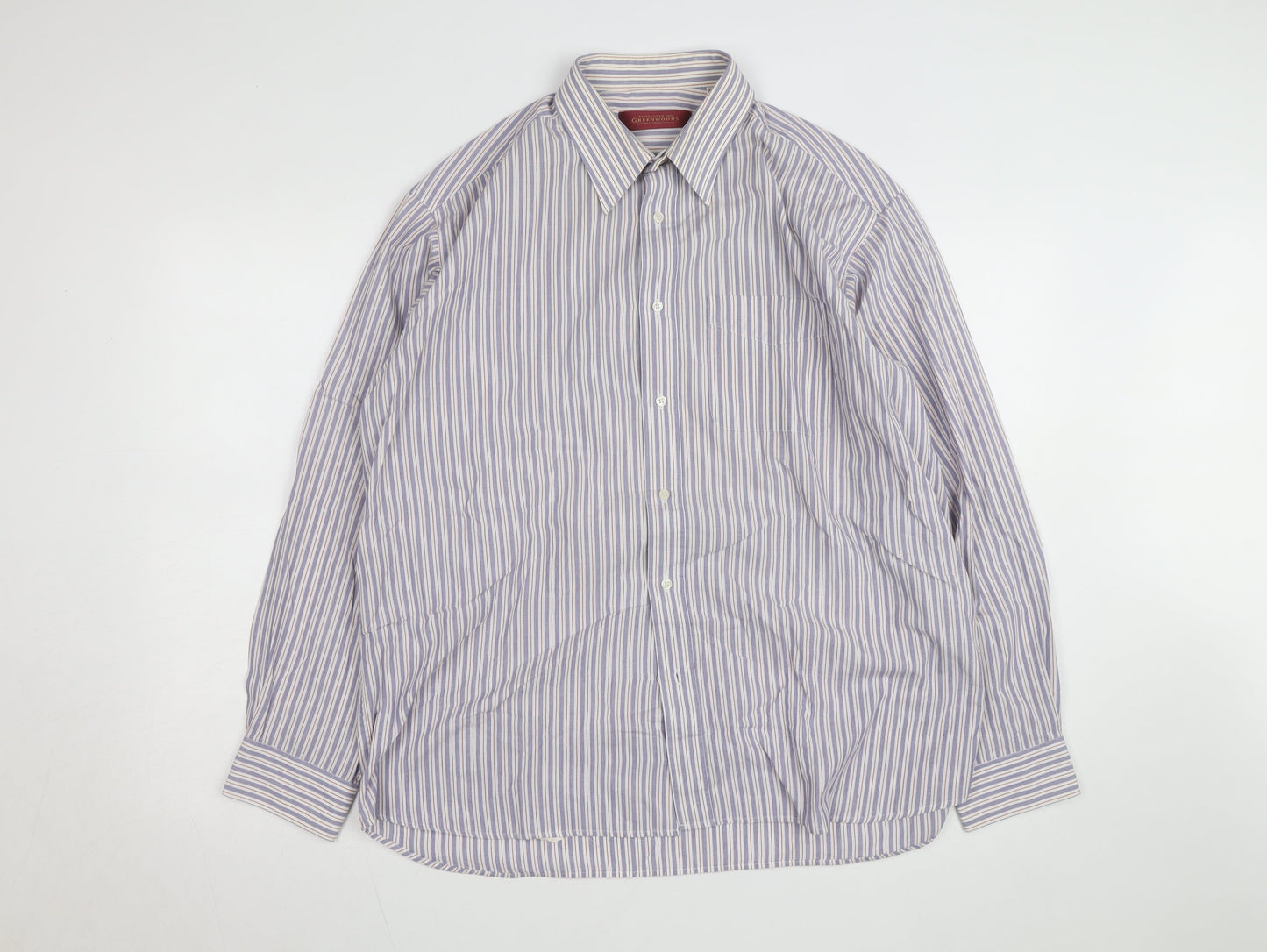 Greenwoods Men’s Blue Striped Long Sleeve Cotton Button-Up Shirt Size 16.5