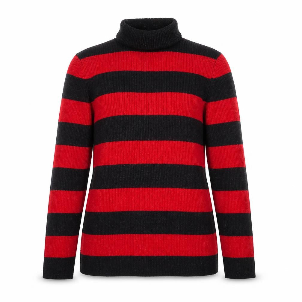 Worthington Womens Black Red Striped Roll Neck Jumper Size L