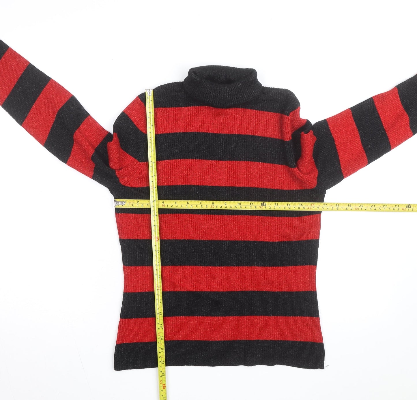 Worthington Womens Black Red Striped Roll Neck Jumper Size L